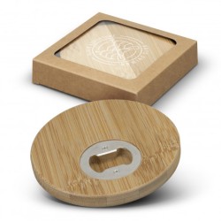 Bamboo Bottle Opener Coaster - Set Of 2 - Round Promotional Products