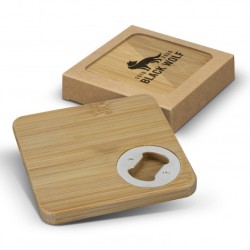 Bamboo Bottle Opener Coaster - Set Of 2 - Square Promotional Products