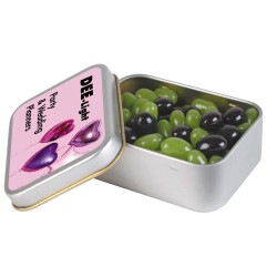 Corporate Colour Mini Jelly Beans In Silver Rectangular Tin Promotional Products