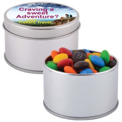 M&m's In Silver Round Tin Promotional Products