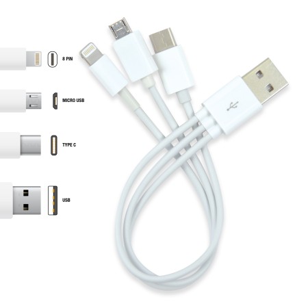 3 In 1 Combo Usb Cable - Micro, 8 Pin, Type C Promotional Products