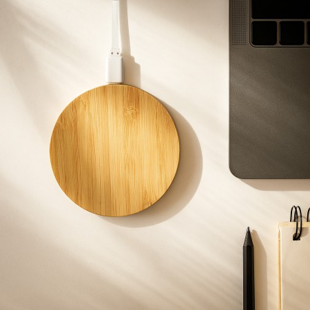 Arc Round Bamboo Wireless Charger  Promotional Products