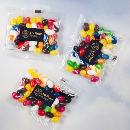 Assorted Colour Mini Jelly Beans In 50 Gram Cello Bag Promotional Products