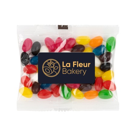 Assorted Colour Mini Jelly Beans In 50 Gram Cello Bag Promotional Products