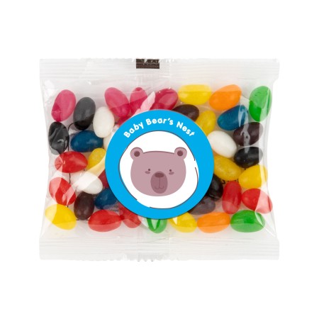 Assorted Colour Mini Jelly Beans In 50 Gram Cello Bag Promotional Products