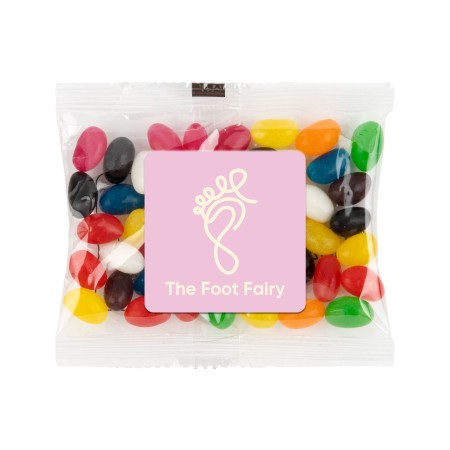 Assorted Colour Mini Jelly Beans In 50 Gram Cello Bag Promotional Products