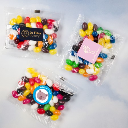 Assorted Colour Mini Jelly Beans In 50 Gram Cello Bag Promotional Products
