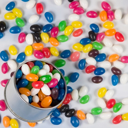 Assorted Colour Mini Jelly Beans In Silver Round Tin Promotional Products