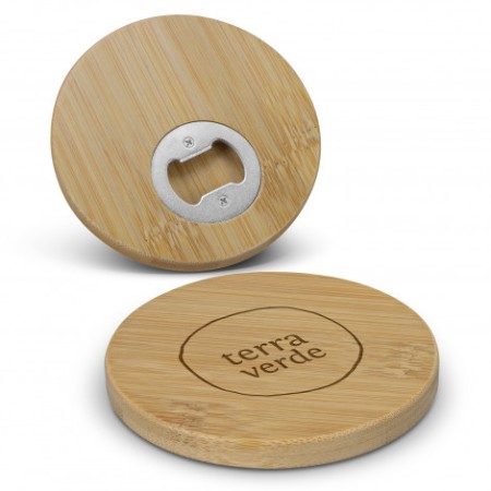 Bamboo Bottle Opener Coaster - Round Promotional Products