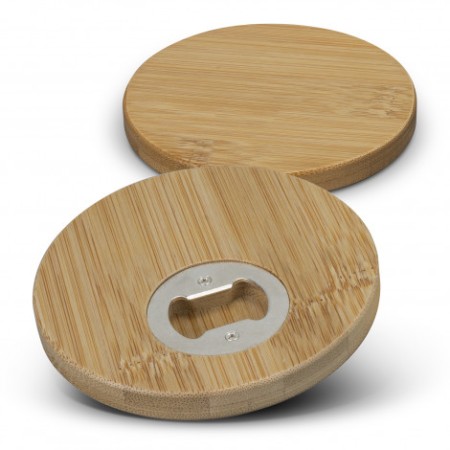 Bamboo Bottle Opener Coaster - Set Of 2 - Round Promotional Products