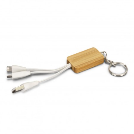 Bamboo Charging Cable Key Ring - Rectangle Promotional Products
