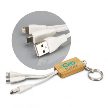 Bamboo Charging Cable Key Ring - Rectangle Promotional Products