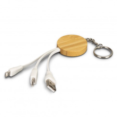 Bamboo Charging Cable Key Ring - Round Promotional Products