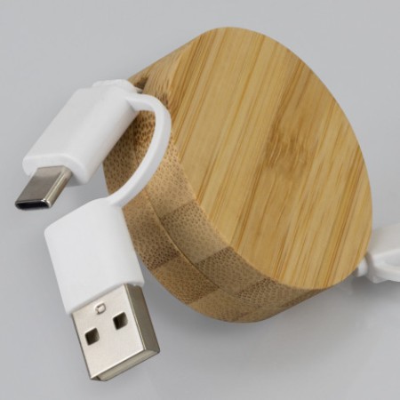 Bamboo Retractable Charging Cable Promotional Products