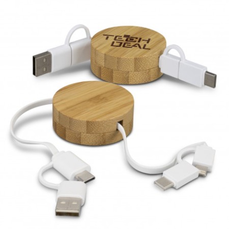 Bamboo Retractable Charging Cable Promotional Products