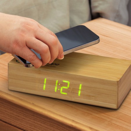 Bamboo Wireless Charging Clock Promotional Products