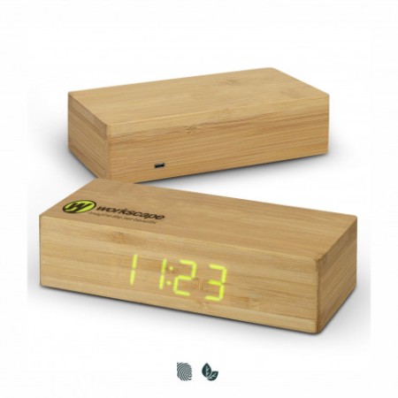 Bamboo Wireless Charging Clock Promotional Products