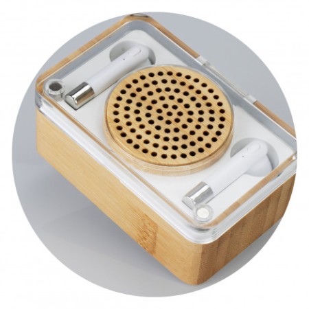 Bamboo Wireless Speaker & Earbud Set Promotional Products