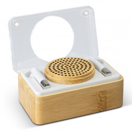 Bamboo Wireless Speaker & Earbud Set Promotional Products
