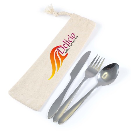 Banquet Cutlery Set In Calico Pouch Promotional Products