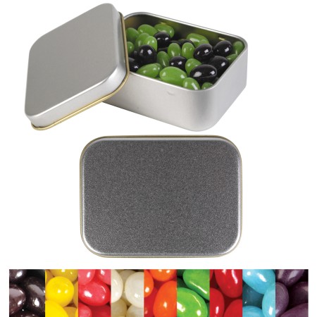 Corporate Colour Mini Jelly Beans In Silver Rectangular Tin Promotional Products