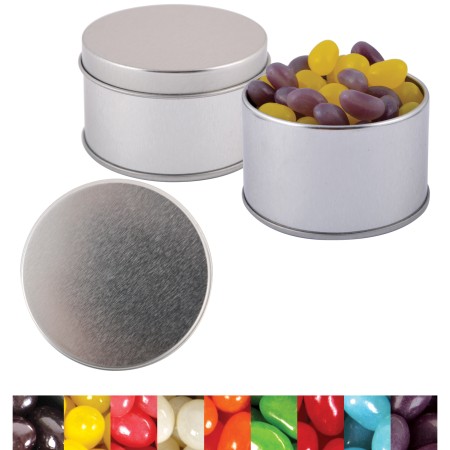 Corporate Colour Mini Jelly Beans In Silver Round Tin Promotional Products
