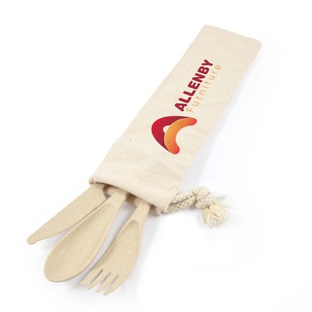 Delish Eco Cutlery Set In Calico Pouch Promotional Products