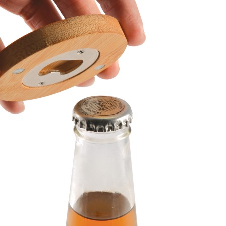 Discus Bamboo Bottle Opener Coaster  Promotional Products