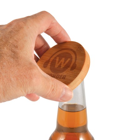 Discus Bamboo Bottle Opener Coaster  Promotional Products