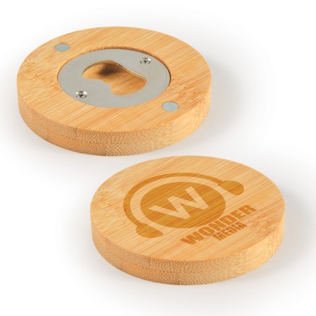 Discus Bamboo Bottle Opener Coaster  Promotional Products