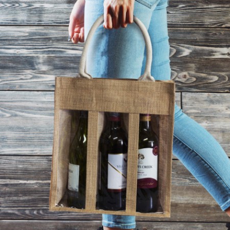 Serena Jute Triple Wine Carrier Promotional Products