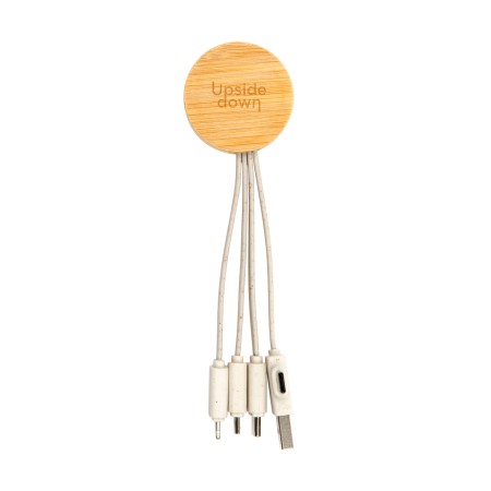 Sprite Round Bamboo Charging Cable Promotional Products