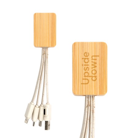 Sprite Square Bamboo Charging Cable Promotional Products