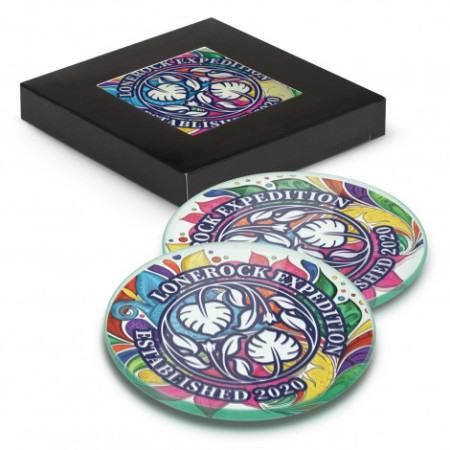 Venice Glass Coaster - Set Of 2 - Round - Full Colour Promotional Products