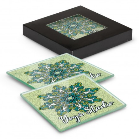 Venice Glass Coaster - Set Of 2 - Square - Full Colour Promotional Products