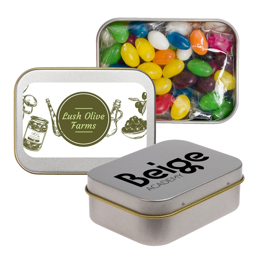 [LL334] Assorted Colour Mini Jelly Beans in Silver Rectangular Tin