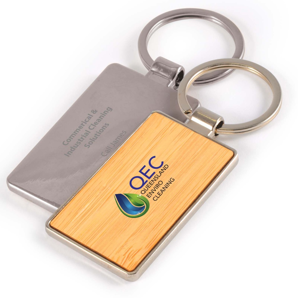 [LL3526] Rectangle Bamboo Zinc Keytag