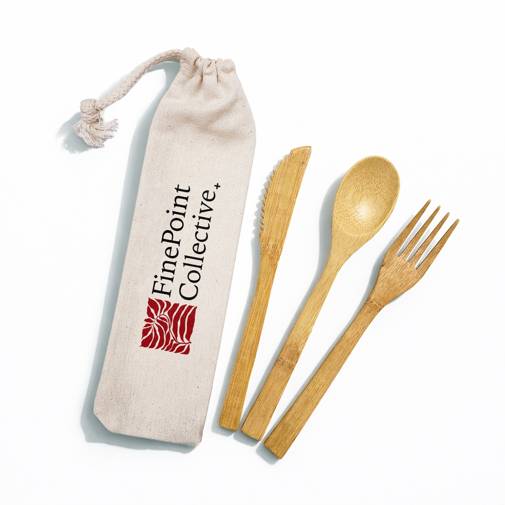 [LL8794] Miso Bamboo Cutlery Set in Calico Pouch
