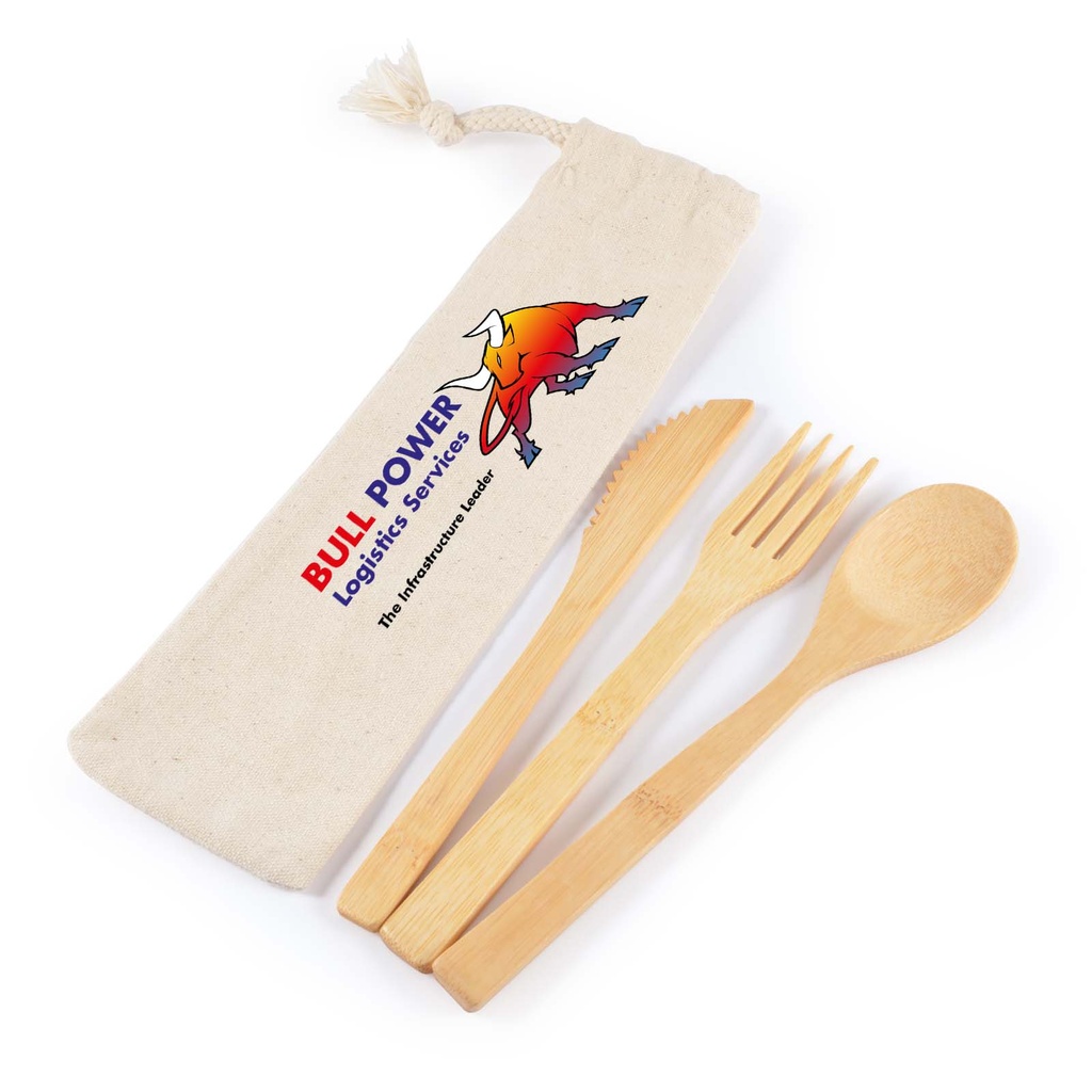 [LL8794] Miso Bamboo Cutlery Set in Calico Pouch