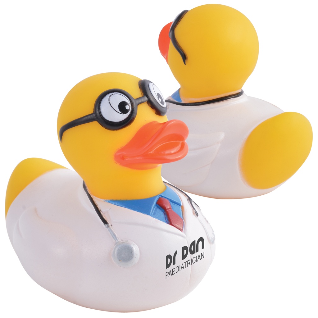 [LN1037-Yellow/White-Pad Print] Doctor Quack PVC Bath Duck 