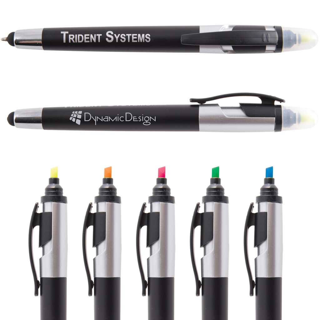 [LN3359-Black/Silver-Pad Print] Trident Pen / Stylus Highlighter