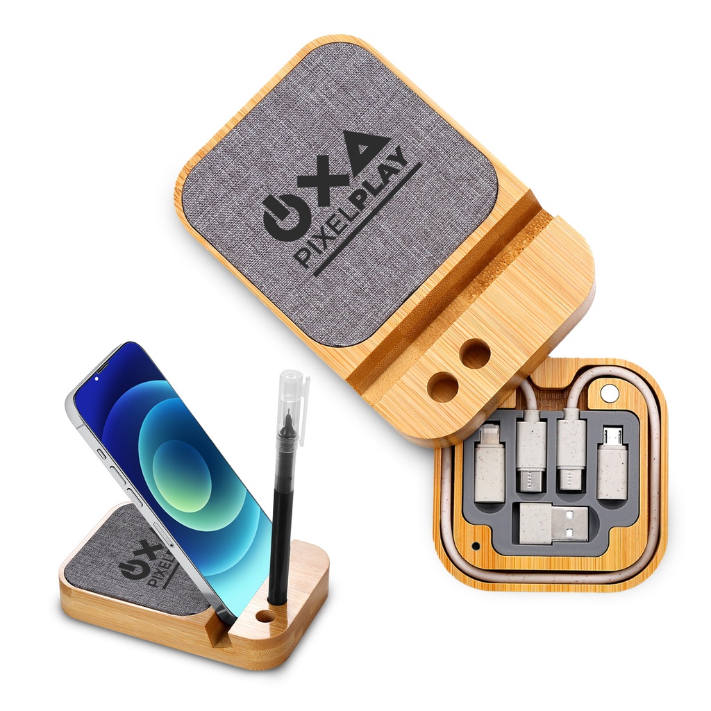 [LN9019-Bamboo/RPET-Screen Print] Wander Eco Wireless Charger Set