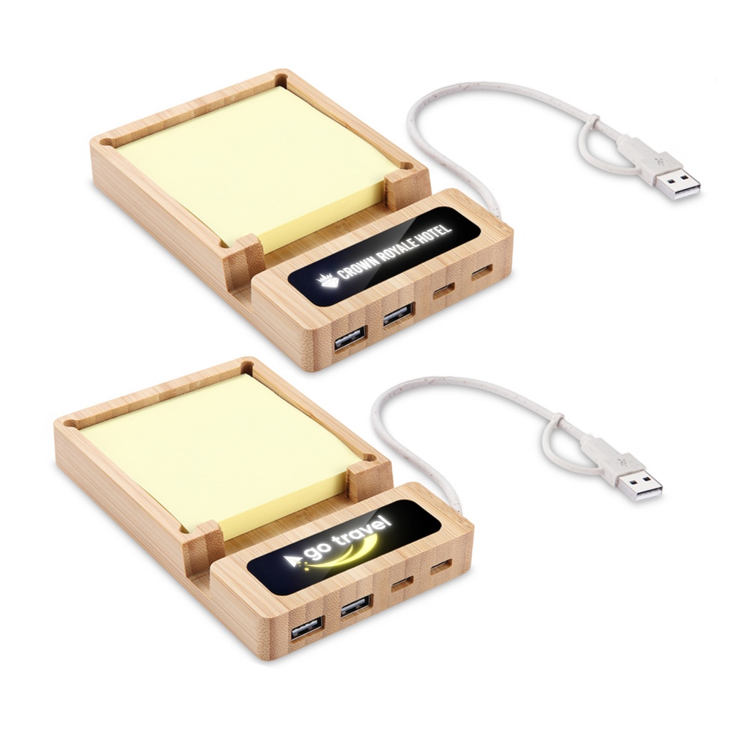 [LN9082-Bamboo-Laser Engraved] Lumos USB & Note Hub