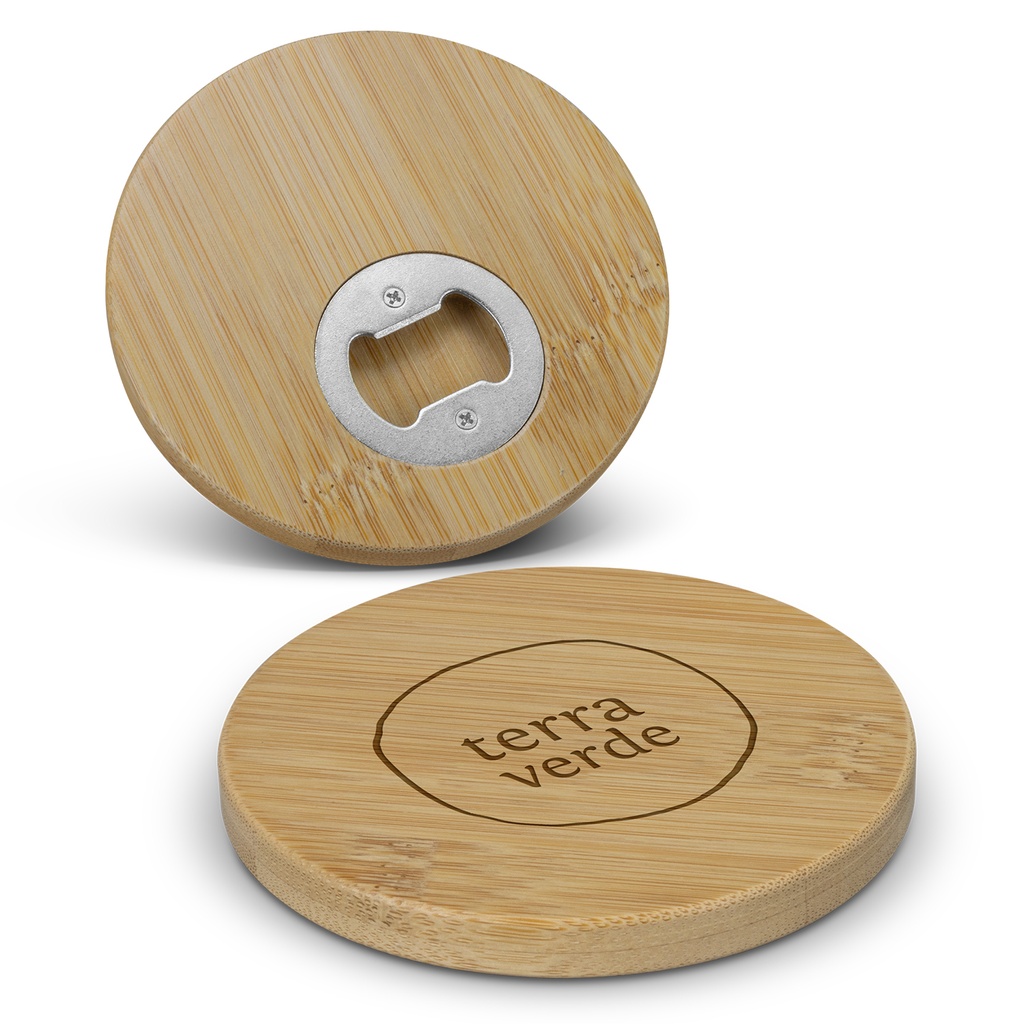 [TR125938] Bamboo Bottle Opener Coaster - Round