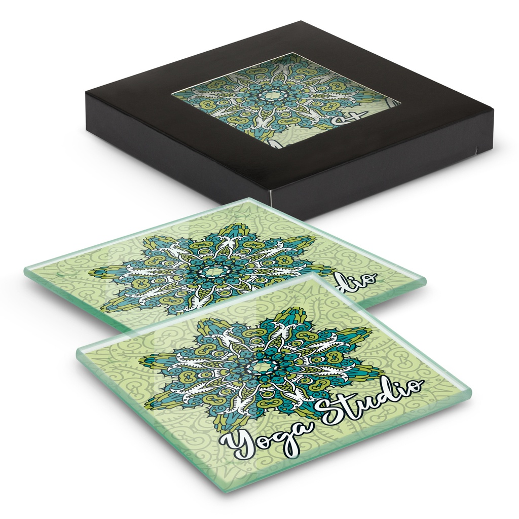 [TR120164] Venice Glass Coaster - Set of 2 - Square - Full Colour