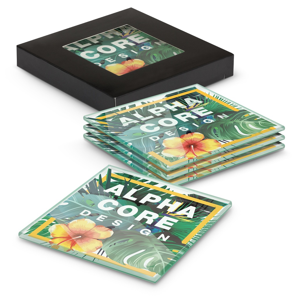 [TR120166] Venice Glass Coaster - Set of 4 - Square - Full Colour