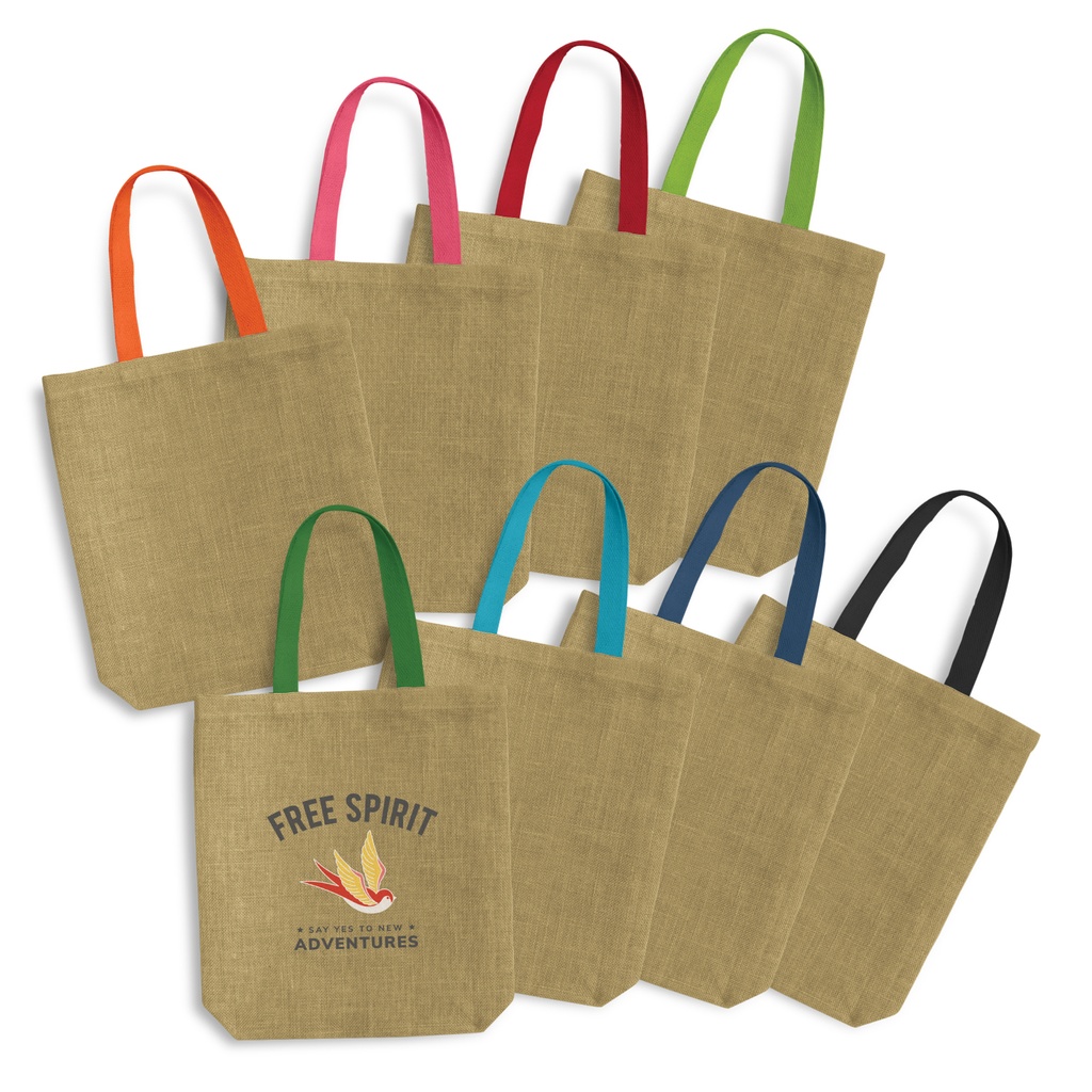 [TR120518] Thera Jute Tote Bag - Coloured Handles