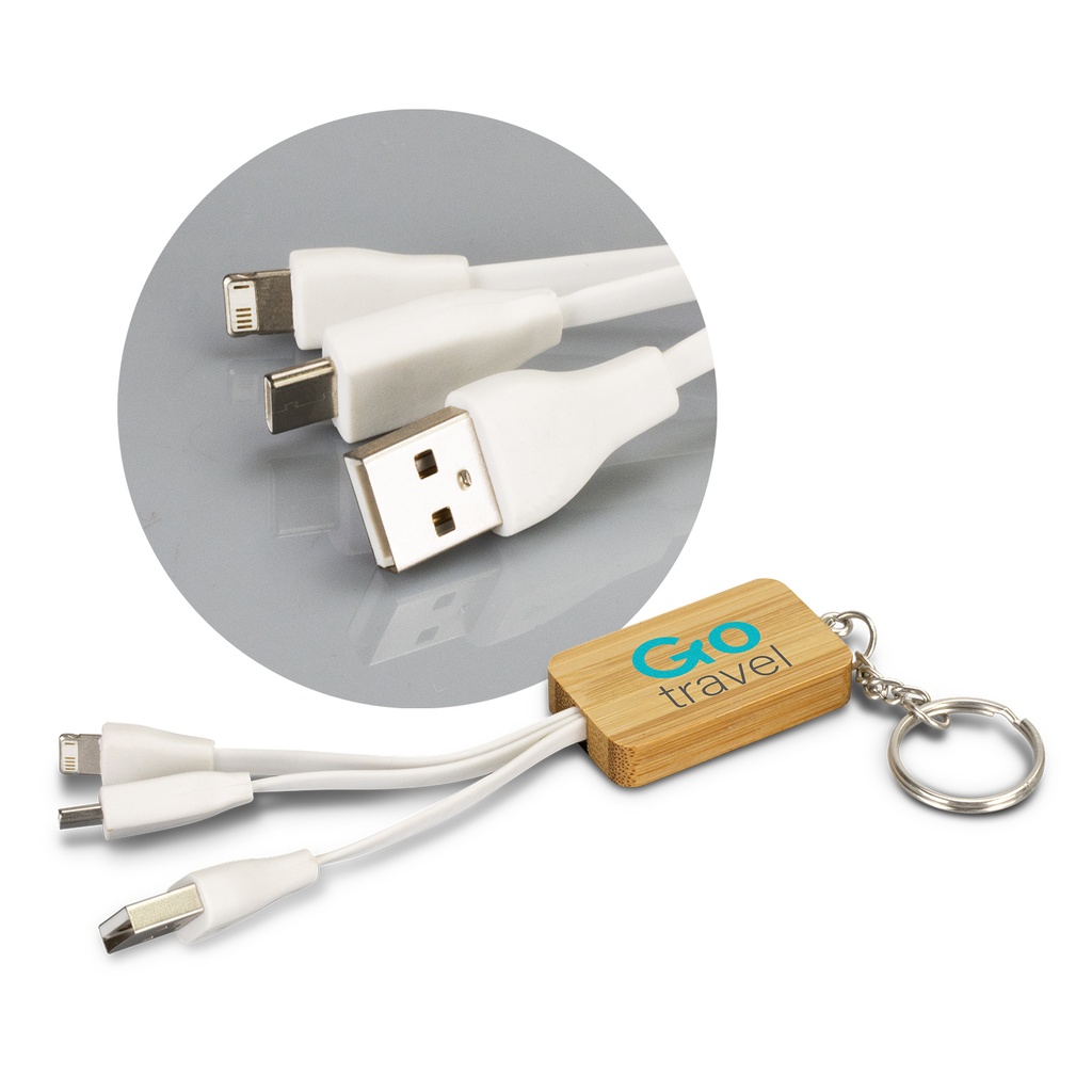 [TR121410] Bamboo Charging Cable Key Ring - Rectangle