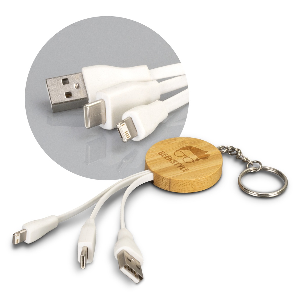 [TR121411] Bamboo Charging Cable Key Ring - Round