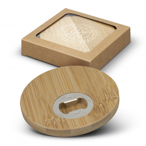 [TR125550] Bamboo Bottle Opener Coaster - Set of 2 - Round